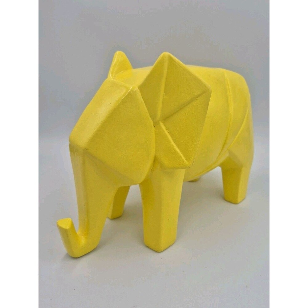 Geometric Elephant Ceramic Sculpture Figure Yellow Glaze Very Chic 7.5x9